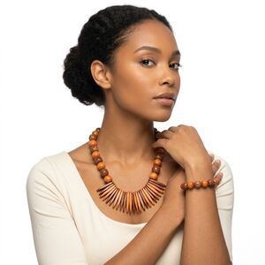 Wooden Beads Necklace and Bracelet Set Womens Jewelry Set Beachy Boho